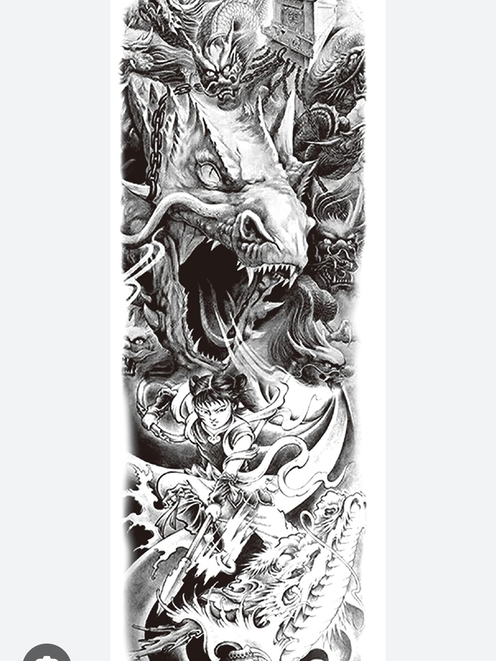 Black & White Dragon Warrior Tattoo Full Sleeve